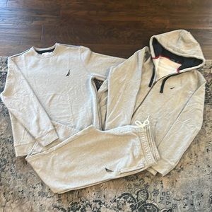 EUC 3 Pc Men’s Nautica Jogging Suit Pants & Crew Sweatshirt Lg/Zip Hoodie XL